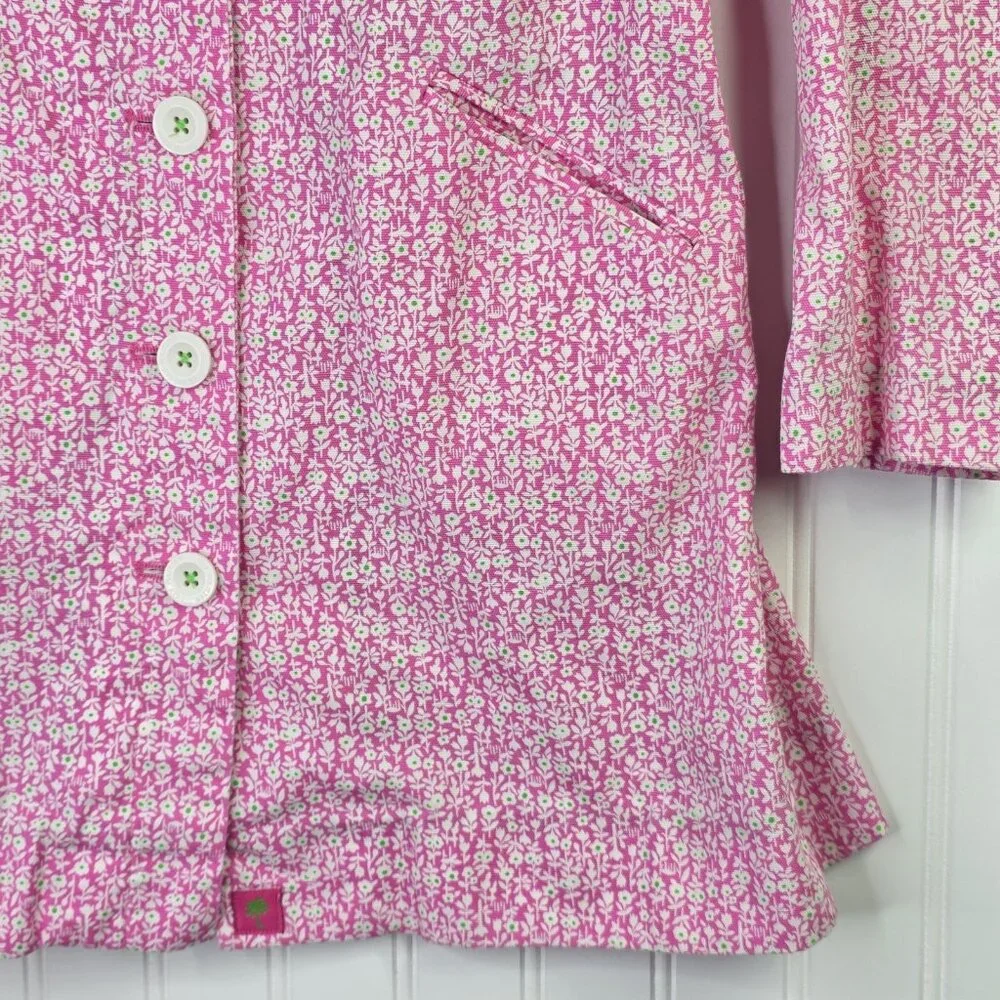 Lilly Pulitzer Coat Girls 7 Pink Floral Button Lightweight Spring Jacket Casual